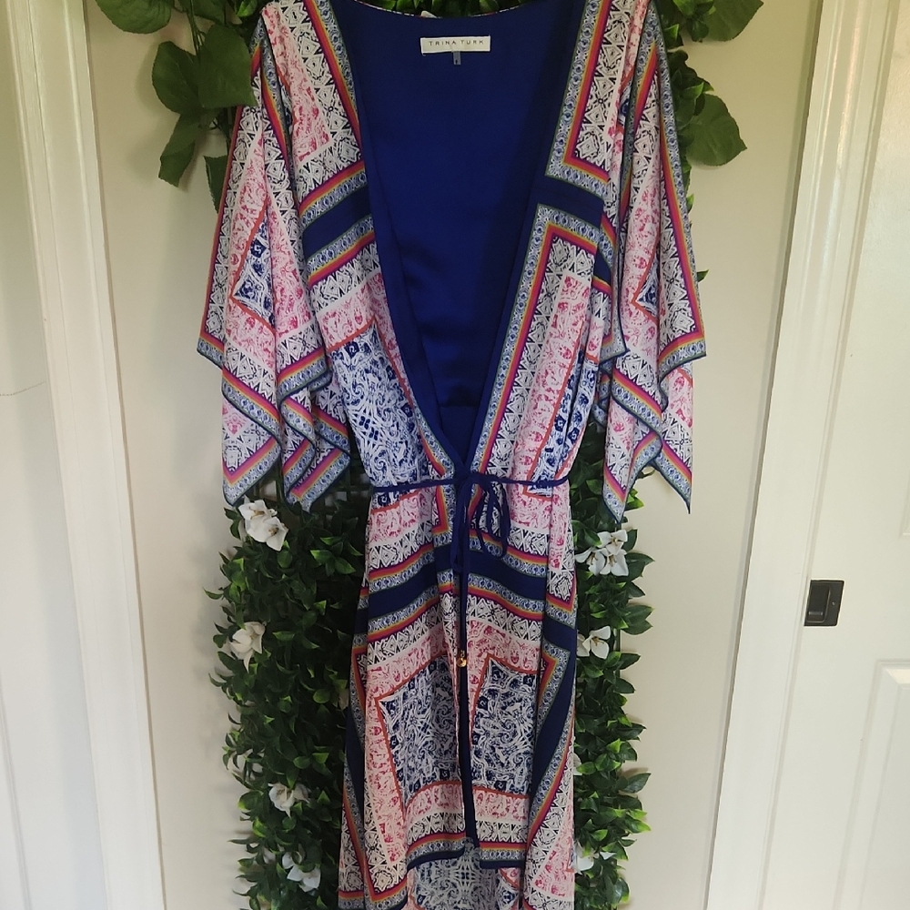 Trina Turk Blue and Pink Patterned Maxi Dress